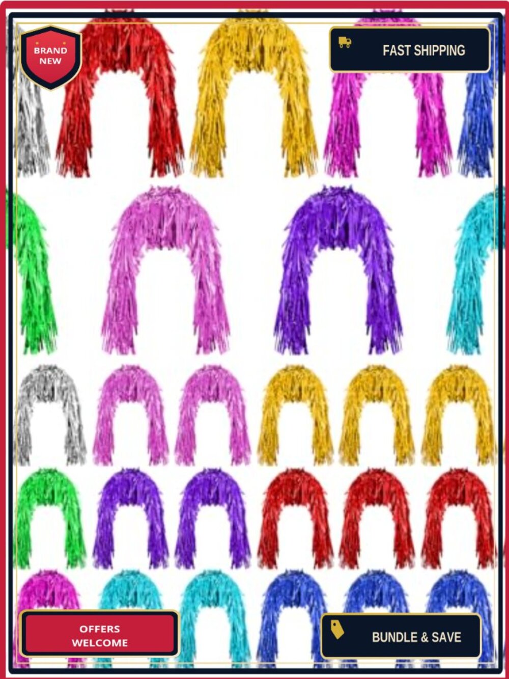 24 Pk Foil Tinsel Wigs PET Hair Accessories for Cosplay Party